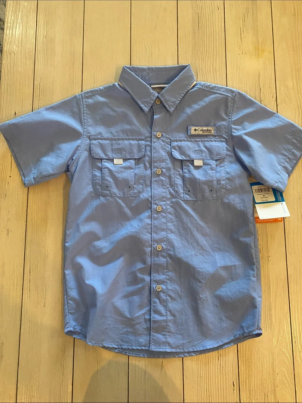 Columbia Boys  Short Sleeve Button-Down Shirt - Light Blue
